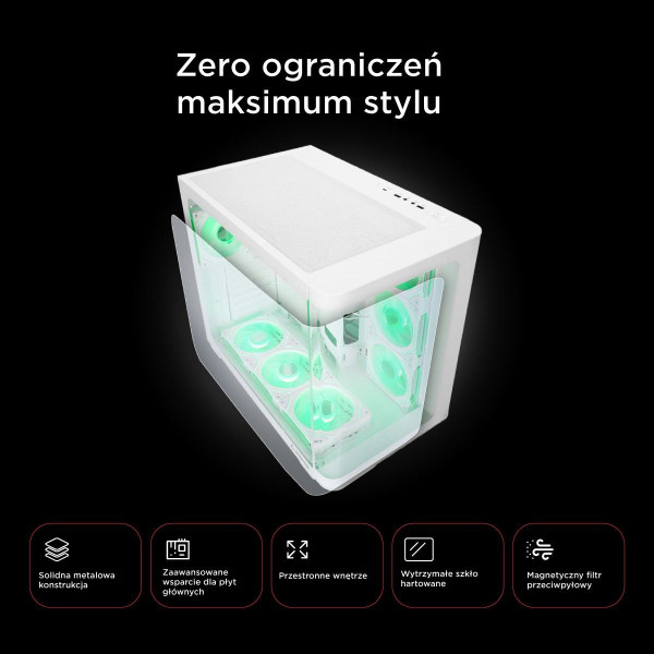 Rampage Loopy Obudowa PC akwarium 7x wentylator ARGB Infinity HUB biała