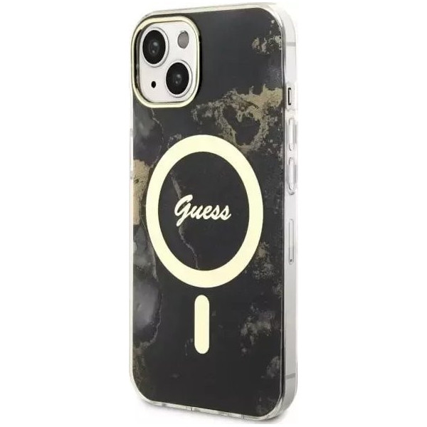 Guess Golden Marble MagSafe - Etui iPhone 14 Plus (Czarny)