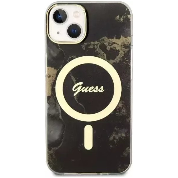 Guess Golden Marble MagSafe - Etui iPhone 14 Plus (Czarny)