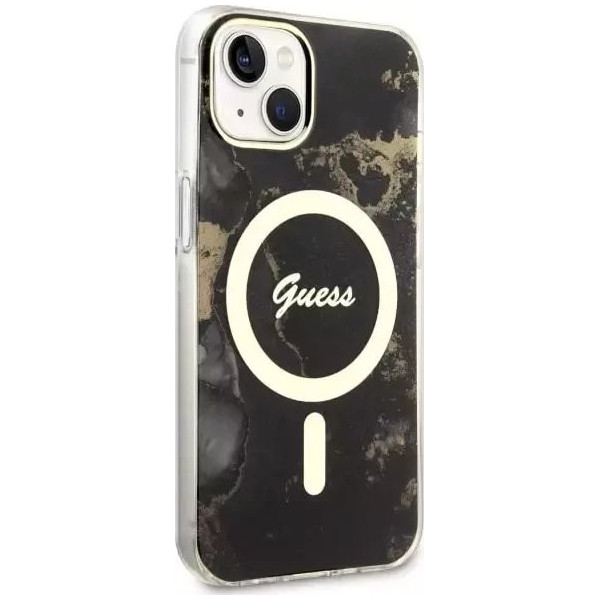 Guess Golden Marble MagSafe - Etui iPhone 14 Plus (Czarny)