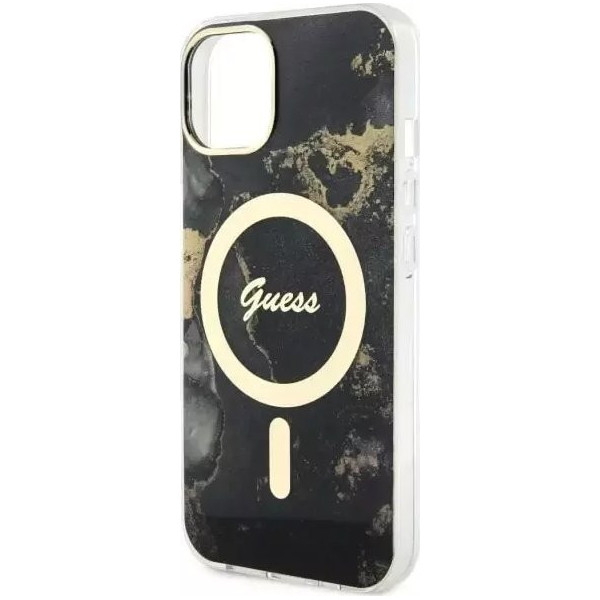 Guess Golden Marble MagSafe - Etui iPhone 14 Plus (Czarny)