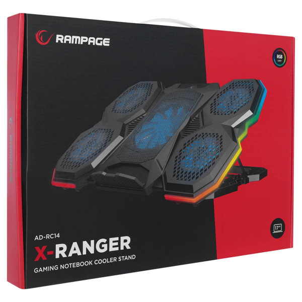 Rampage AD-RC14 X-RANGER Podstawka chłodząca pod laptop 9-17'' RGB regulowana cicha