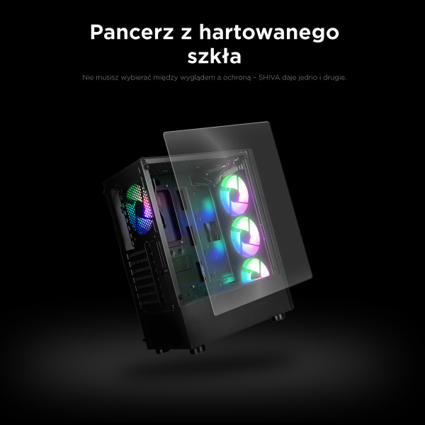 Rampage SHIVA Obudowa PC z oknem 4x wentylator 120mm Rainbow czarna