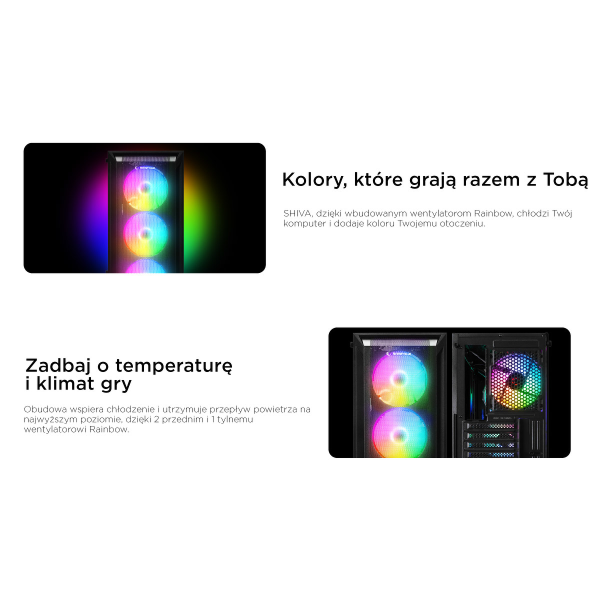 Rampage SHIVA Obudowa PC z oknem 4x wentylator 120mm Rainbow czarna