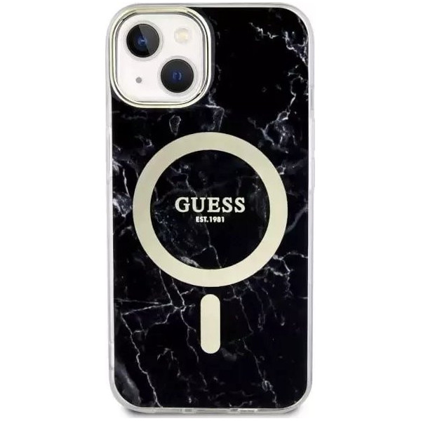 Guess Marble MagSafe - Etui iPhone 14 Plus (Czarny)