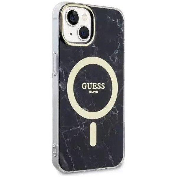 Guess Marble MagSafe - Etui iPhone 14 Plus (Czarny)