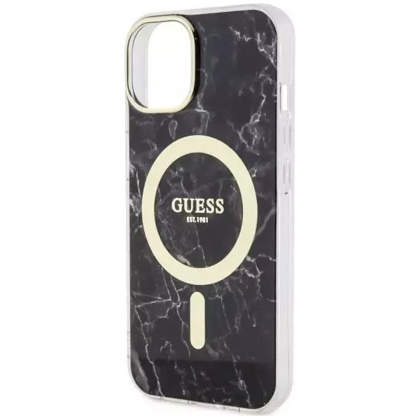 Guess Marble MagSafe - Etui iPhone 14 Plus (Czarny)