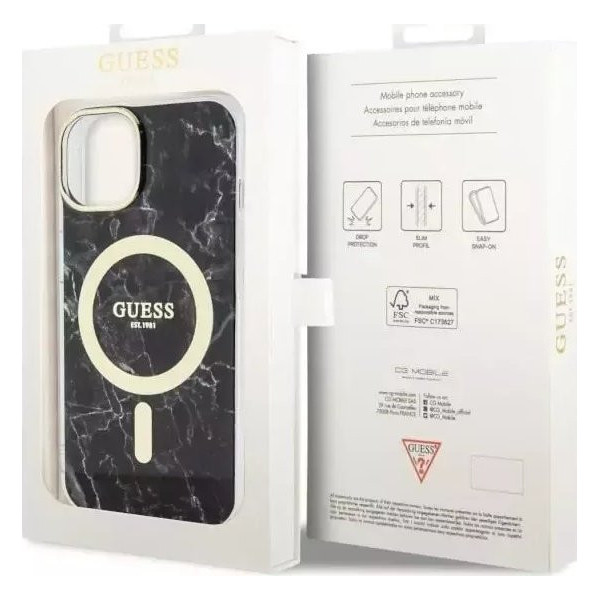 Guess Marble MagSafe - Etui iPhone 14 Plus (Czarny)