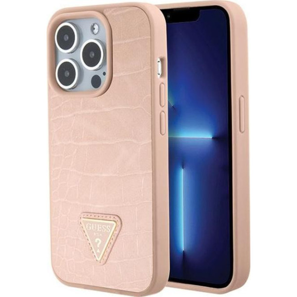 Guess Croco Triangle Metal Logo - Etui iPhone 15 Pro Max (różowy)