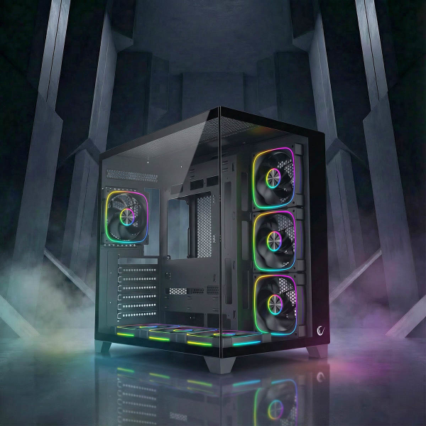 Rampage Obudowa PC ze szkłem hartowanym SEALITE 7x wentylator ARGB PWM Czarna