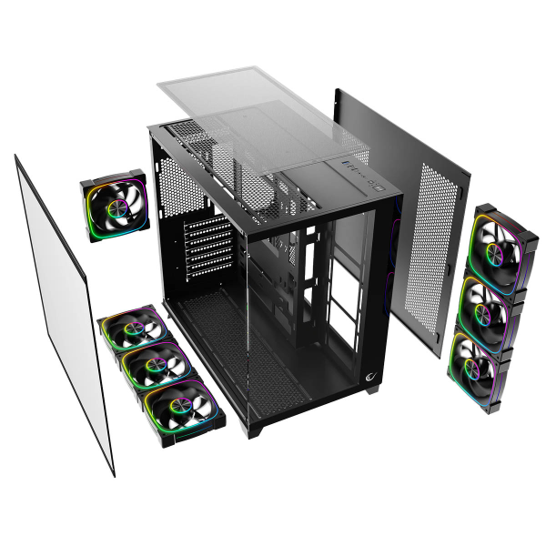 Rampage Obudowa PC ze szkłem hartowanym SEALITE 7x wentylator ARGB PWM Czarna