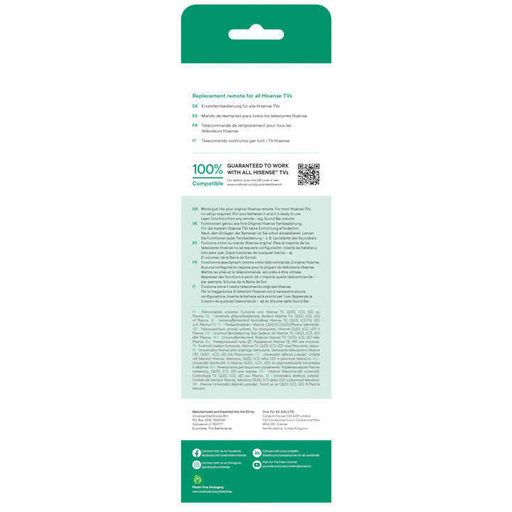 Pilot URC4916 One For All - dedykowany do TV Hisense, gotowy do użycia