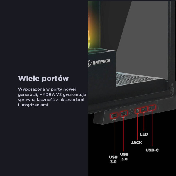 Rampage Hydra V2 Obudowa PC akwarium 4x wentylator ARGB czarna