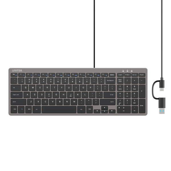 Unitek SlimTap Lekka klawiatura przewodowa biurowa USB-C/USB-A