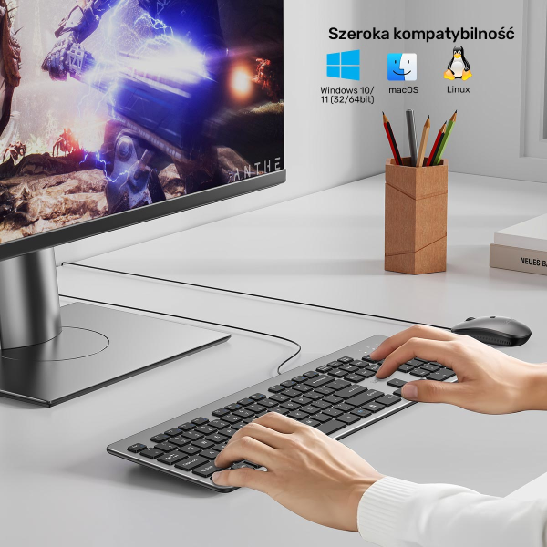 Unitek SlimTap Lekka klawiatura przewodowa biurowa, USB-A, szara