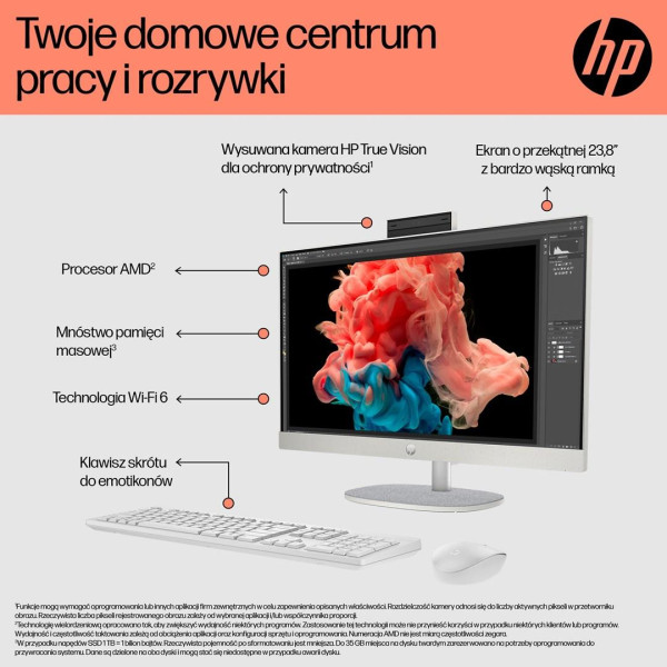 HP AIO 24-cr0144nw Ryzen 3 7320U 23.8 FHD IPS 250nits AG 8GB LPDDR5 SSD512 Radeon 610M Cam720p kB+Mouse Win11 Shell White 2Y