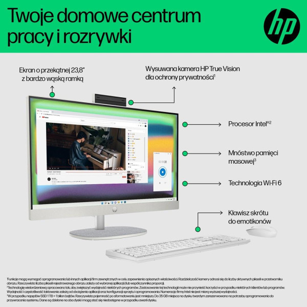 HP AIO 24-cr0124nw i3-N300 23.8 FHD IPS 250nits AG 8GB DDR4 3200 SSD512 UHD Cam720p kB+Mouse Win11 Shell White 2Y