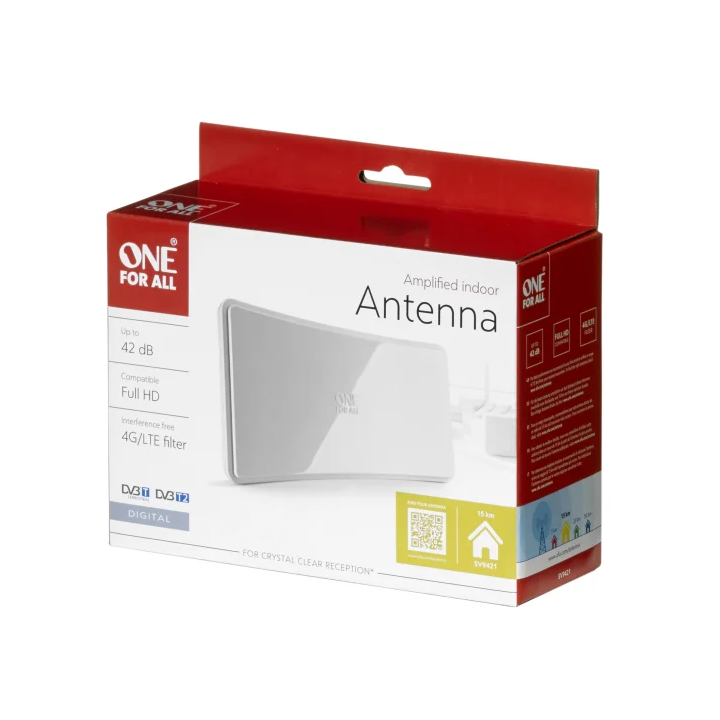 Antena pokojowa SV9421 One For All , 5G, zasilacz, zaokrąglona, biała połyskowa
