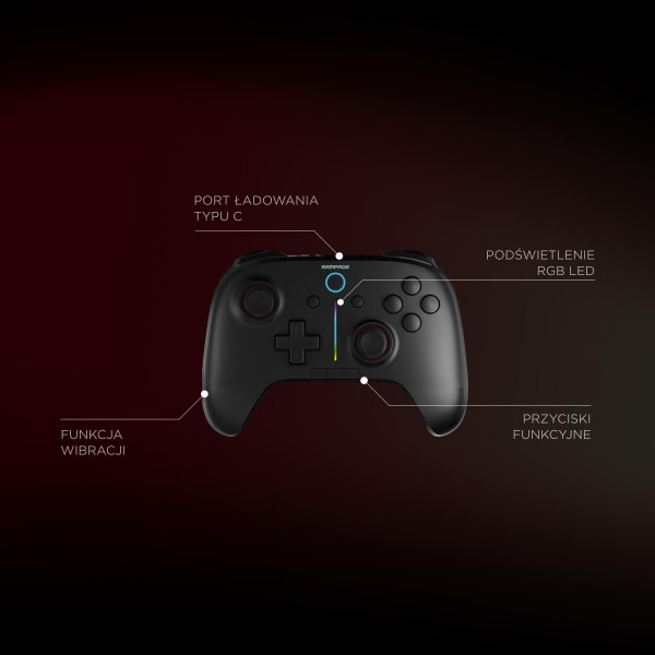 Rampage Hydra Kontroler gamingowy RGB bezprzewodowy pad czarny
