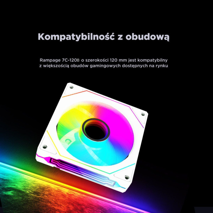 Rampage Wentylator do obudowy 120MM 1800RPM Infinite loop ARGB biały PWM