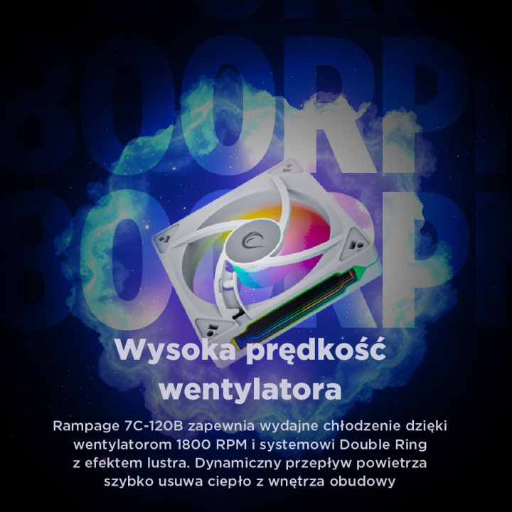 Rampage Wentylator do obudowy 120MM 1800RPM Infinite loop ARGB biały PWM