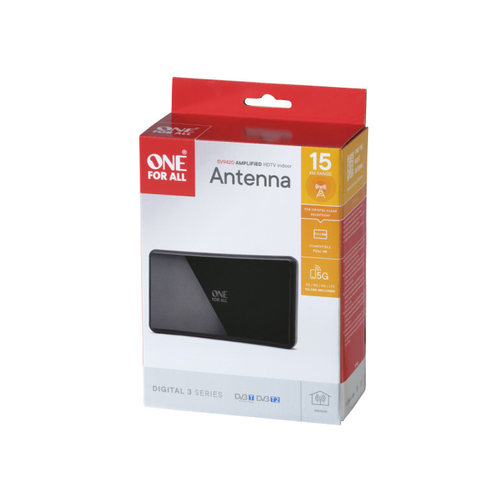 Antena pokojowa SV9420 One For All, 5G, zasilacz, zaokrąglona, czarna, połyskowa