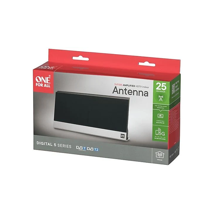 Antena pokojowa SV9385 One For All , 5G z zasilaczem, płaska, czarna