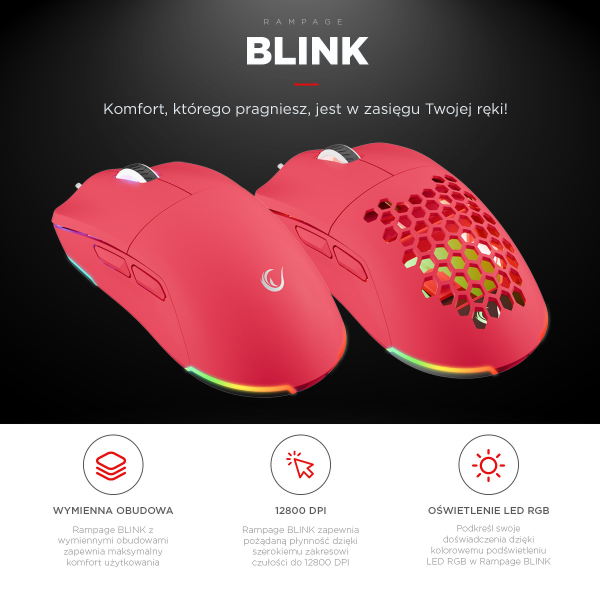 Rampage BLINK USB | 12800 DPI | RGB | sensor optyczny | różowy