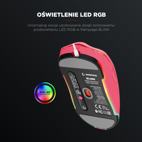 Rampage BLINK USB | 12800 DPI | RGB | sensor optyczny | różowy