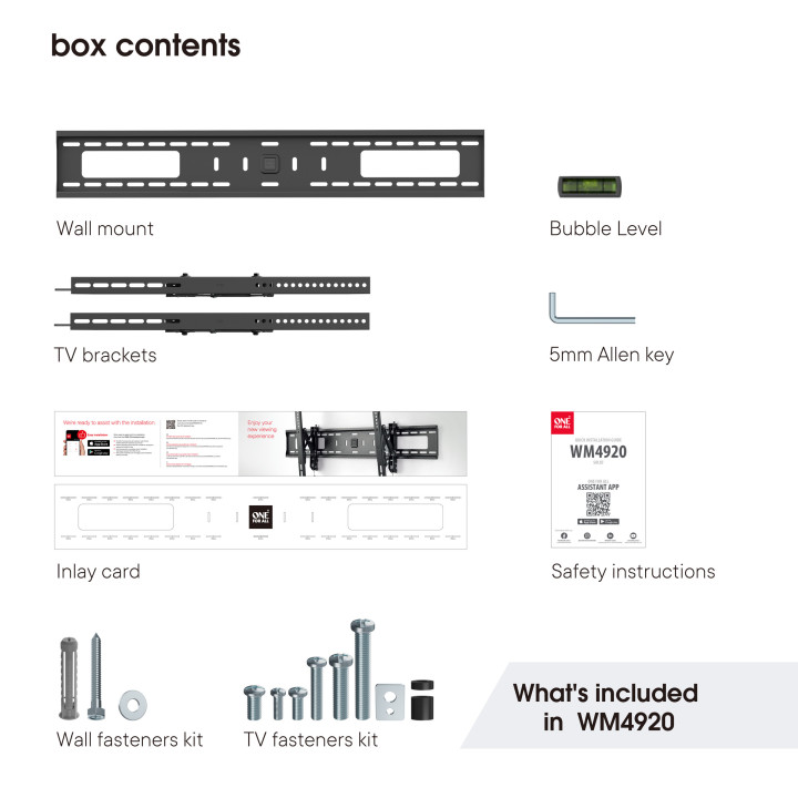 Uchwyt ścienny regulowany One For All WM4920 dla TV42"-120" ob.10st pochył 15st  max 900x600 75kg max min odl.75mm