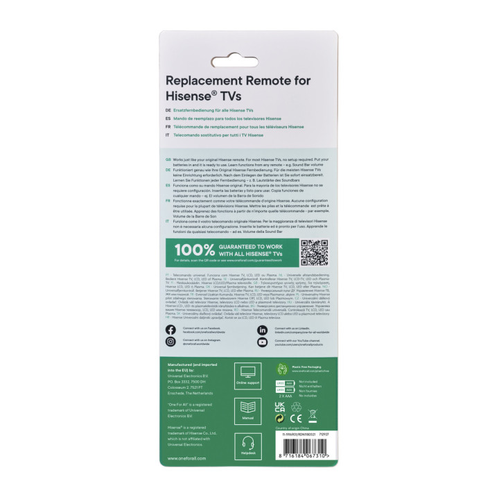 Pilot One For AllURC1916 dedykowany do TV Hisense