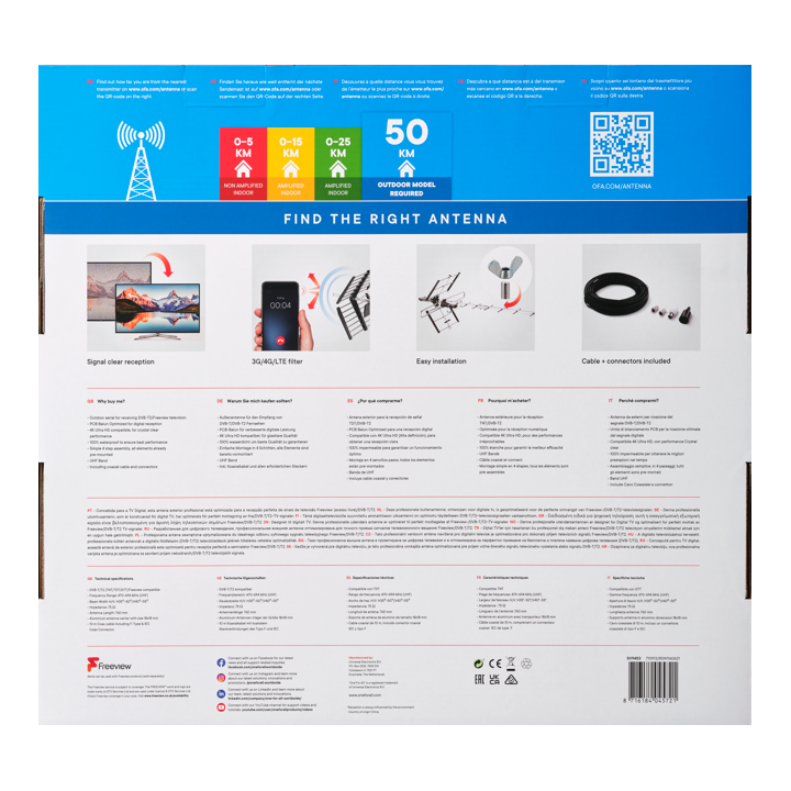 Antena zewnętrzna One For All SV9453 (filtr 5G), DVB-T/2, DAB, UHF, 4K, zasięg 50km