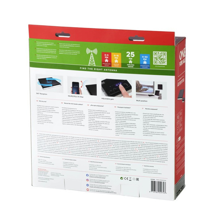 Wzmacniana antena wewnętrzna One For All SV9395 DVB-T (5G/4G) zasięg 25km