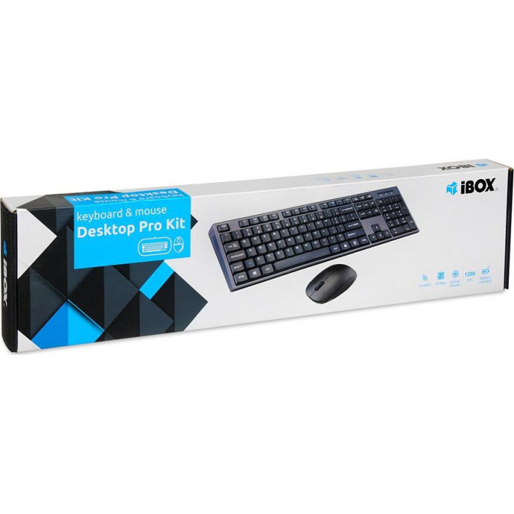 Zestaw klawiatura + mysz IBOX DESKTOP PRO KIT IKMS606W (USB 2.0; (US); kolor czarny; optyczna; 1200 DPI)
