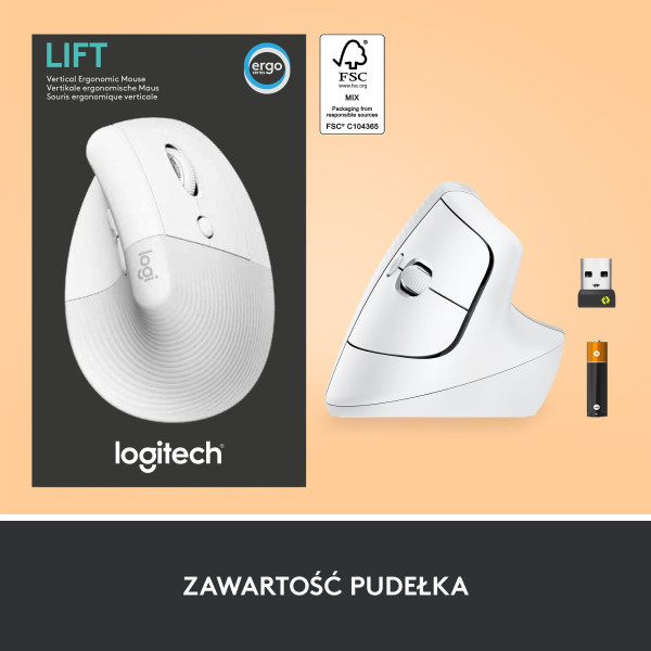 Mysz bezprzewodowa Logitech Lift ergonomiczna biała 910-006475