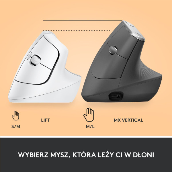 Mysz bezprzewodowa Logitech Lift ergonomiczna biała 910-006475