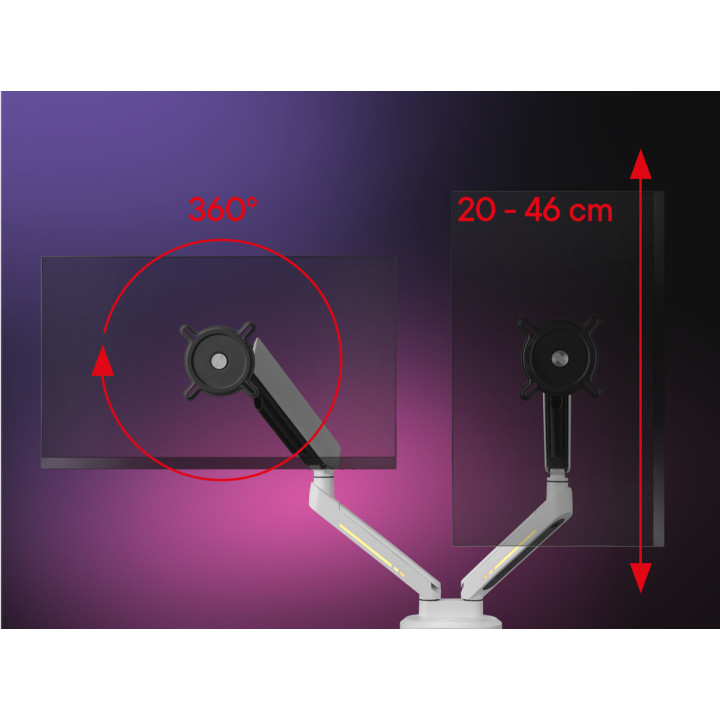 One For All DM8220 Uniwersalny uchwyt do monitora EXPERIENCE RGB, gaming, DUAL, biały, 2x 21''-45'' 14kg