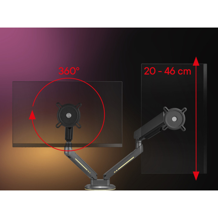 One For All DM8210 Uniwersalny uchwyt do monitora EXPERIENCE RGB, gaming, DUAL, czarny, 2x 21''-45'' 14kg