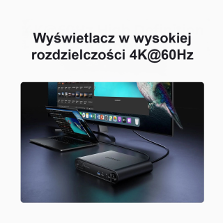 Orico Stacja dokująca USB-C z obudową M.2 NVMe/SATA, audio 3,5mm, RJ45, HDMI 4K@60Hz, PD 100W
